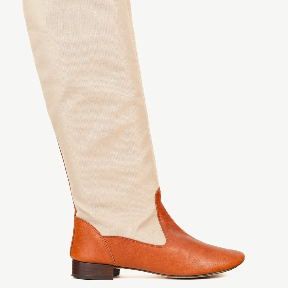 Repetto Beige & Cognac Canvas Leather Tall Boots
